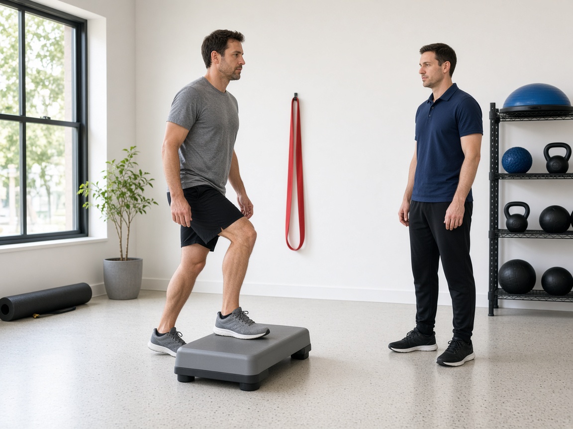Step-up practice with coaching at Horst Physical Therapy